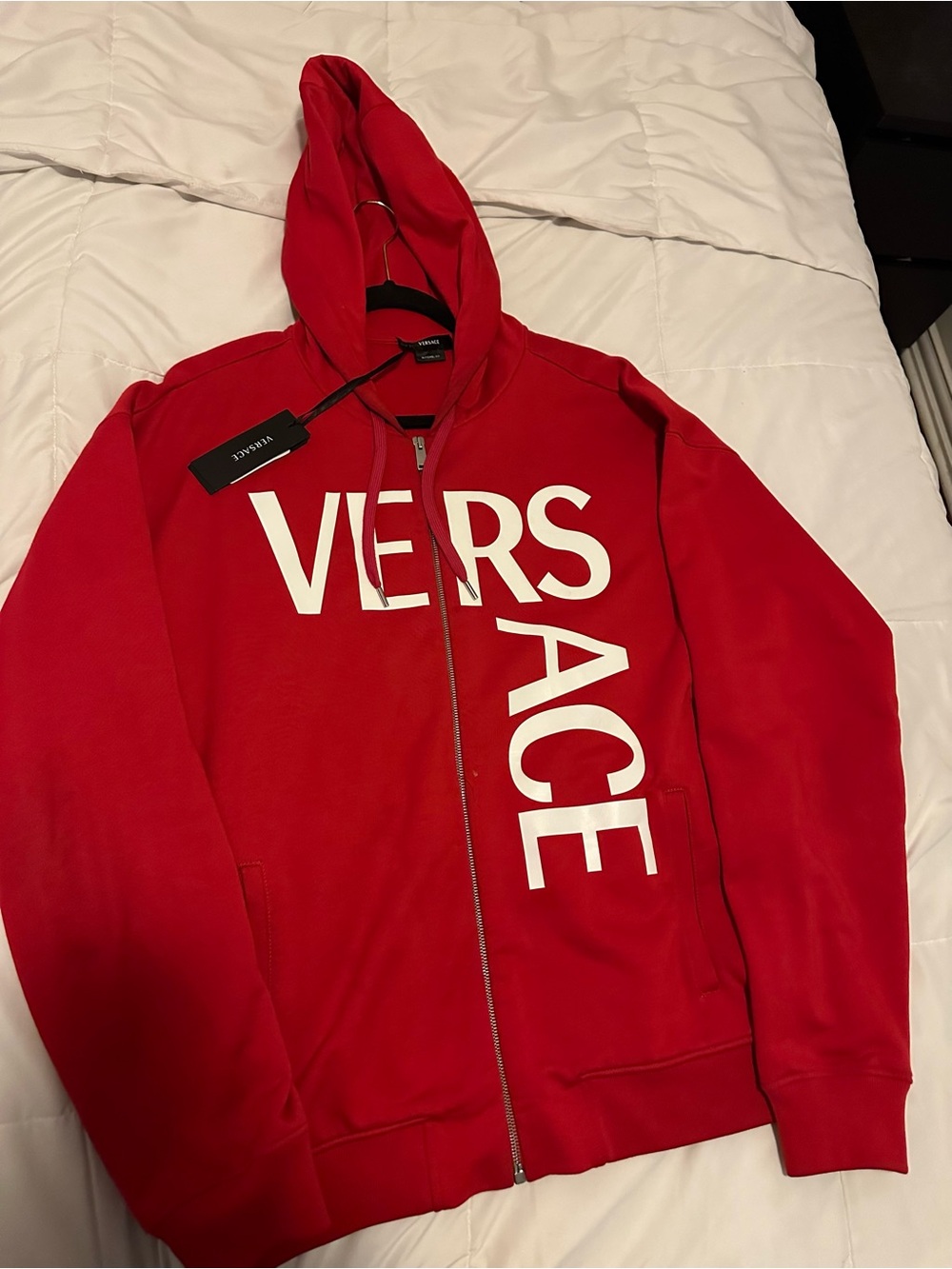 Versace Red Full-Zip Hoodie with White Logo